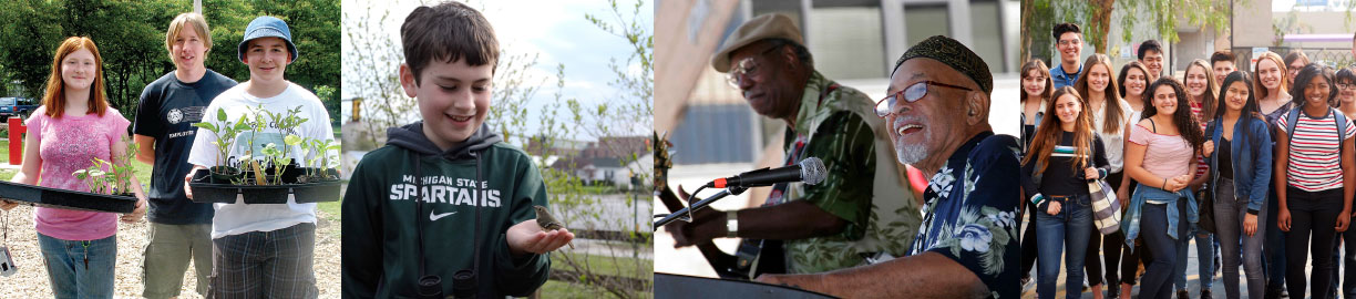 Images of people working together in a community setting